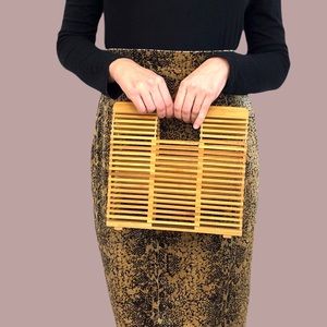 Natural Bamboo Rectangular Purse 10x3x9